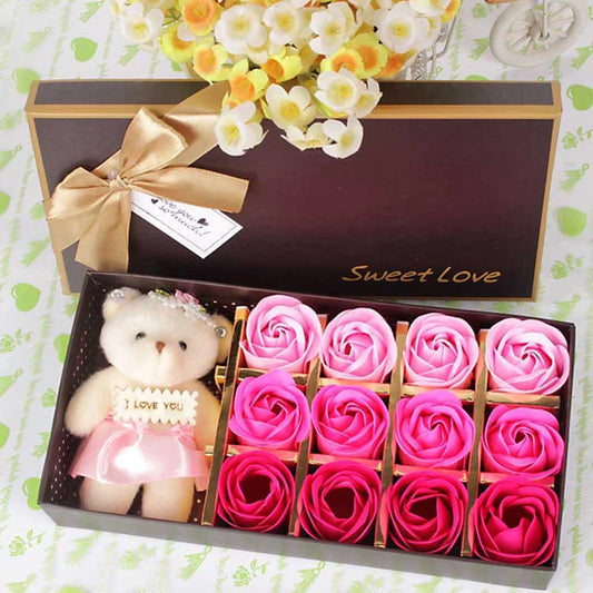 Valentines Day Gifts 2024 Valentine'S Day Bear Gift Box Gift Rose Gift Small Gift 12 Soap Flower