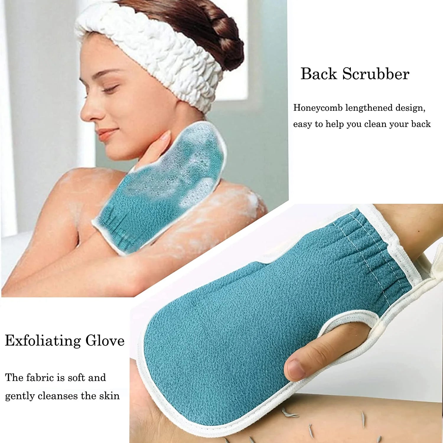 3PCS Exfoliating Back Scrubber, Exfoliating Gloves and Shower Loofah Set Comprehensive Deep Clean the Skin