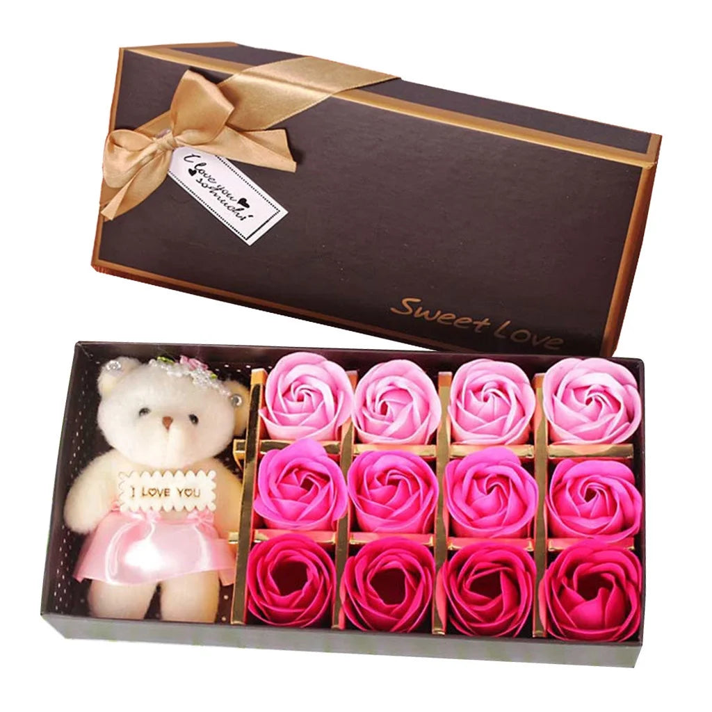 Valentines Day Gifts  2024 Valentine'S Day Bear Gift Box Gift Rose Gift Small Gift 12 Soap Flower