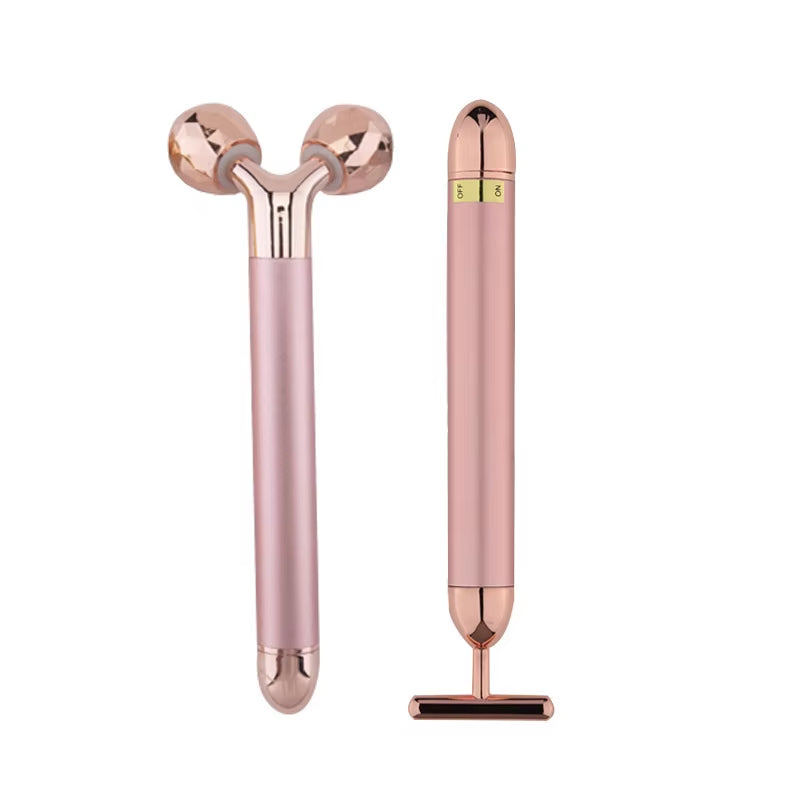 24K Golden Pulse Facial Face Massager 3D Roller Electric Sonic Energy & T Shape Arm Eye Nose Head Massager Face Lift Skin Care