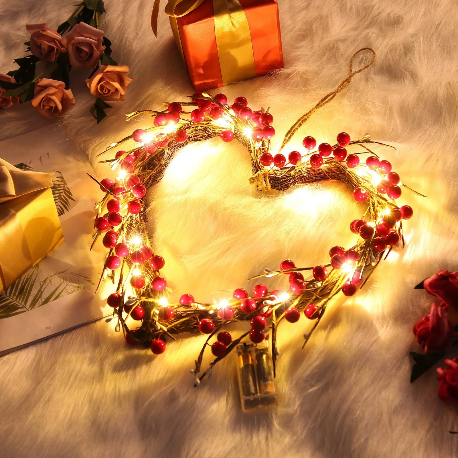 16 Inch Valentine'S Day Sign Luminous Love Heart Shape Wreath Garland with Lights Home Decorations Red Valentines Day Gifts