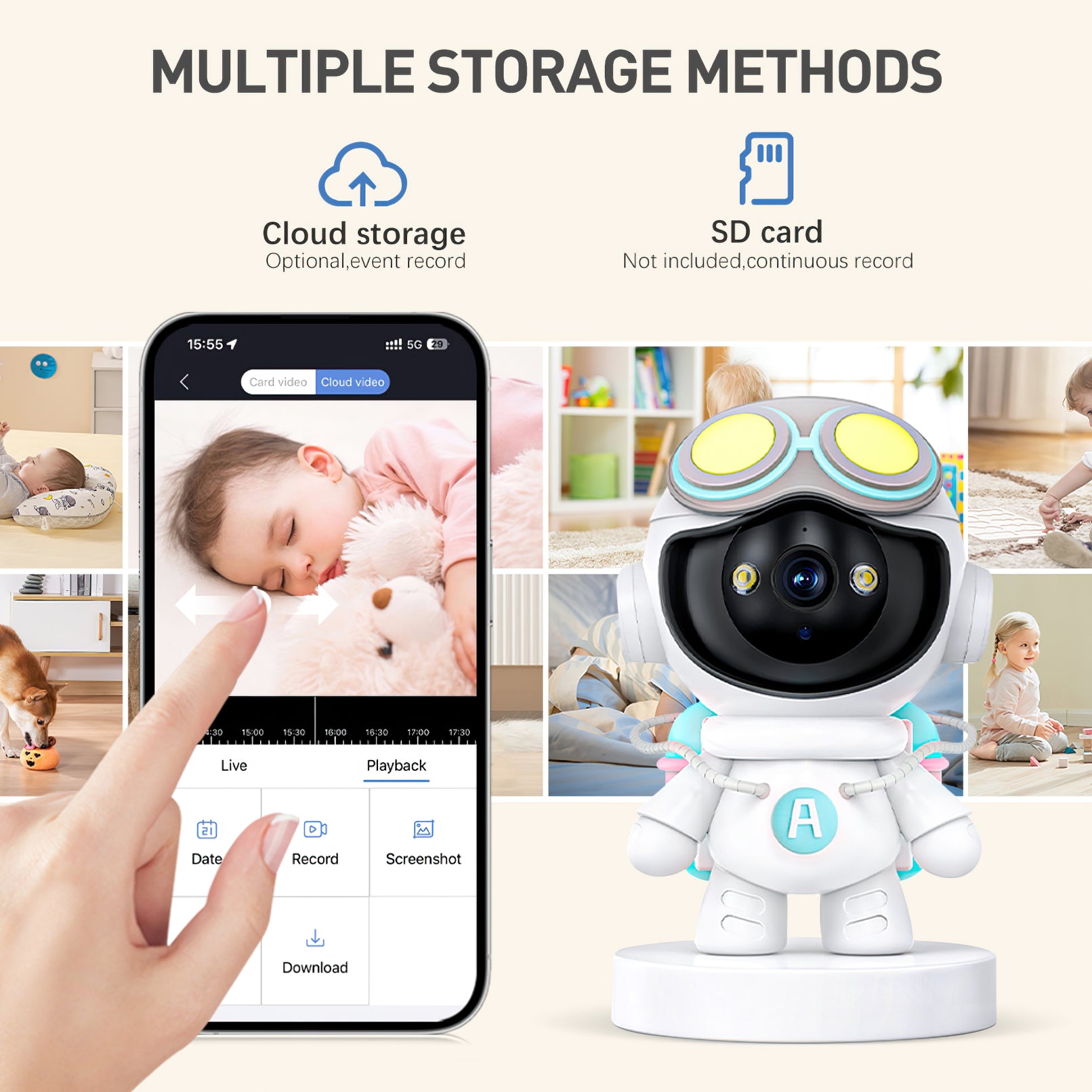 Baby Monitor 2K Indoor Security Camera, Dog Camera with Motion Detection, 2-Way Audio & Night Vision, Wifi Nanny Camera with Safety Alerts, Cloud & SD Card Storage