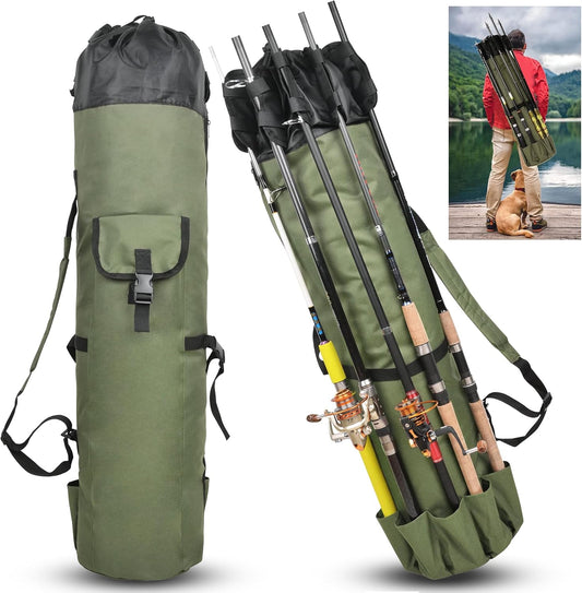 Fishing Rod Bag Durable Canvas Fishing Pole Bag Fishing Rod and Reel Organizer Bag Fishing Tackle Backpack with Rod Holder Fishing Pole Case for Men Fishing Gifts