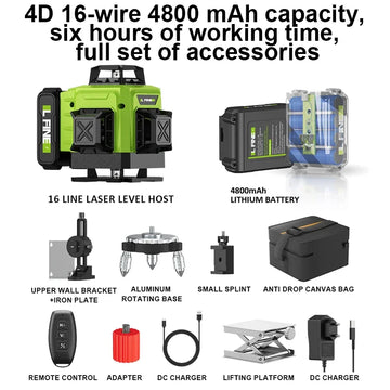 Laser Level Pro 16 Lines 4D Laser Level Horizontal and Vertical with Remote Control 360°Self-Leveling Laser Level