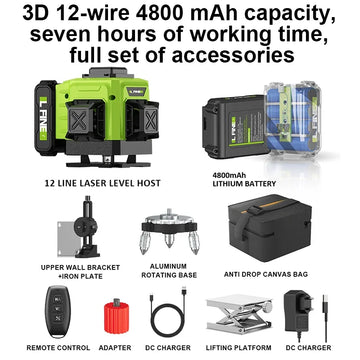 Laser Level Pro 16 Lines 4D Laser Level Horizontal and Vertical with Remote Control 360°Self-Leveling Laser Level