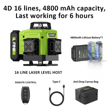 Laser Level Pro 16 Lines 4D Laser Level Horizontal and Vertical with Remote Control 360°Self-Leveling Laser Level