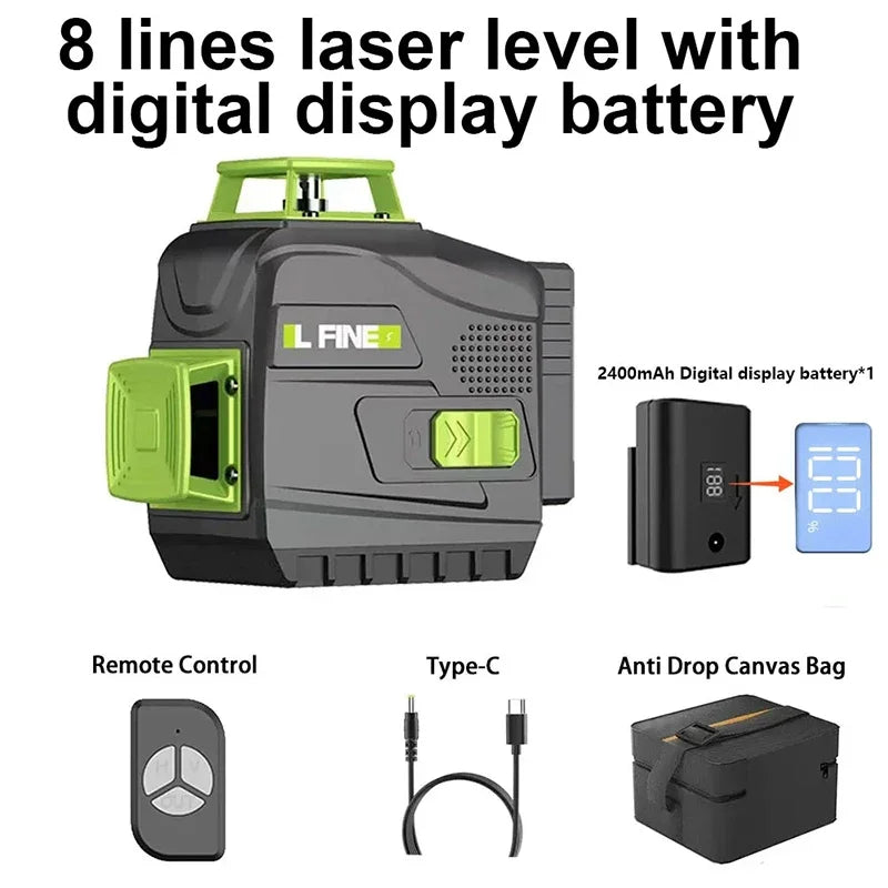 Laser Level Pro 16 Lines 4D Laser Level Horizontal and Vertical with Remote Control 360°Self-Leveling Laser Level