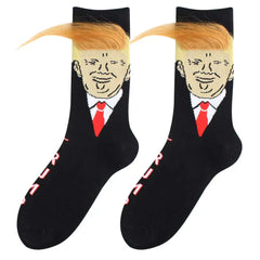 Trump Socks with Hair Trump Face Compression Socks Soft Funny Wig Socks Fashion Street Style Socks for Outdoor Sports