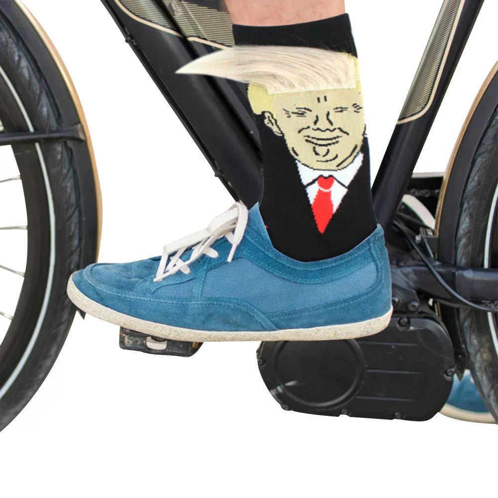 Trump Socks with Hair Trump Face Compression Socks Soft Funny Wig Socks Fashion Street Style Socks for Outdoor Sports