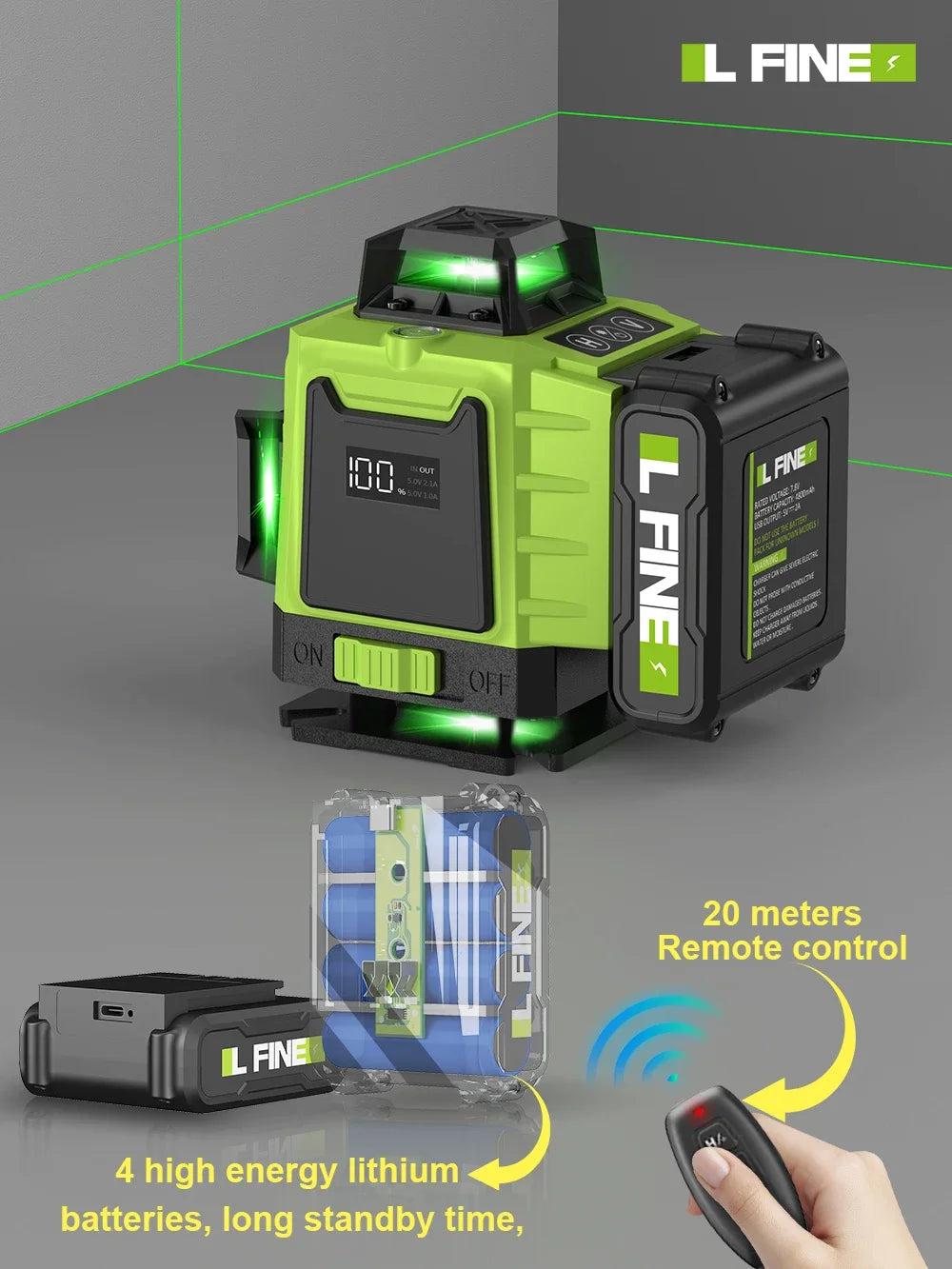 Laser Level Pro 16 Lines 4D Laser Level Horizontal and Vertical with Remote Control 360°Self-Leveling Laser Level