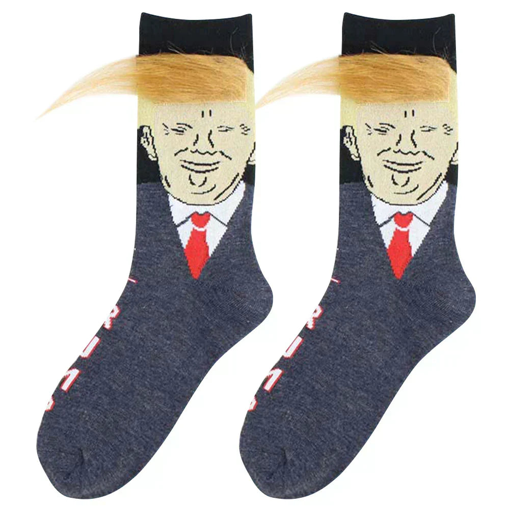 Trump Socks with Hair Trump Face Compression Socks Soft Funny Wig Socks Fashion Street Style Socks for Outdoor Sports