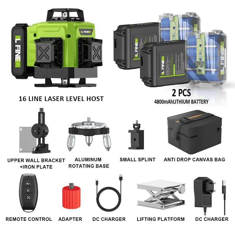 Laser Level Pro 16 Lines 4D Laser Level Horizontal and Vertical with Remote Control 360°Self-Leveling Laser Level