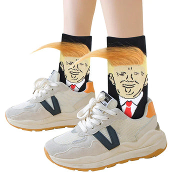 Trump Socks with Hair Trump Face Compression Socks Soft Funny Wig Socks Fashion Street Style Socks for Outdoor Sports