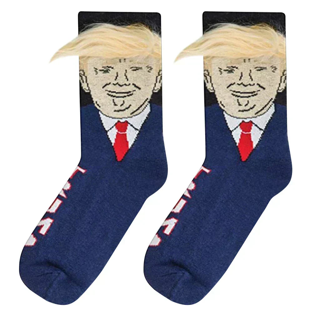 Trump Socks with Hair Trump Face Compression Socks Soft Funny Wig Socks Fashion Street Style Socks for Outdoor Sports