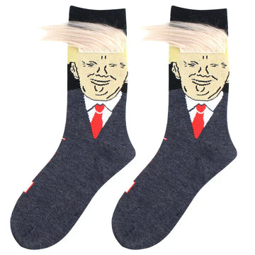 Trump Socks with Hair Trump Face Compression Socks Soft Funny Wig Socks Fashion Street Style Socks for Outdoor Sports