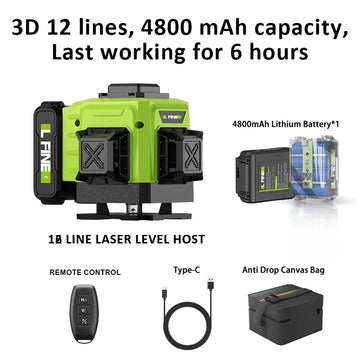 Laser Level Pro 16 Lines 4D Laser Level Horizontal and Vertical with Remote Control 360°Self-Leveling Laser Level