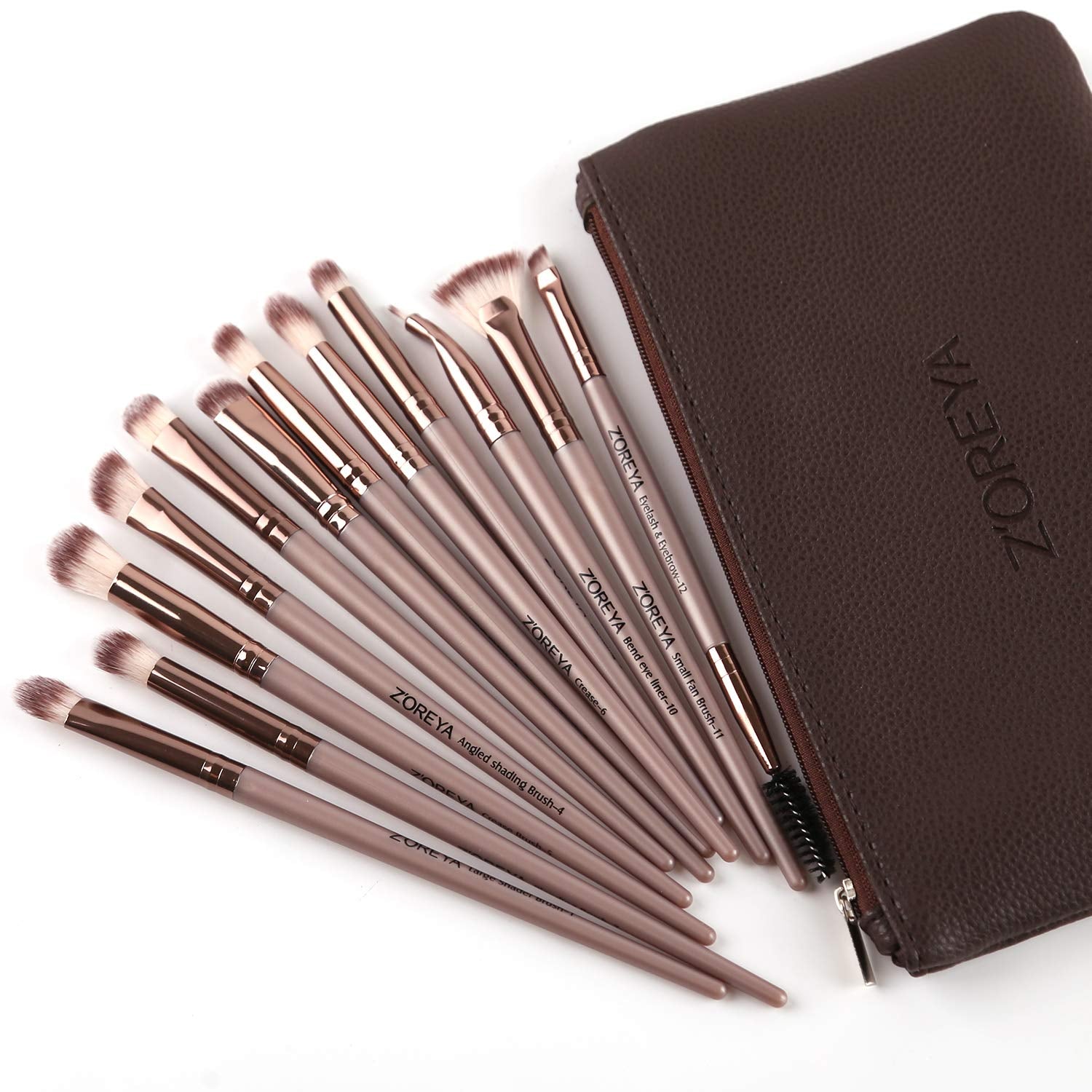 Eye Makeup Brushes, 12 Pcs Professional Eye Brush Set Eyeshadow, Eyebrow, Blending, Fan, Eyelash Brush Set with Carrying Bag(Champagne Gold)