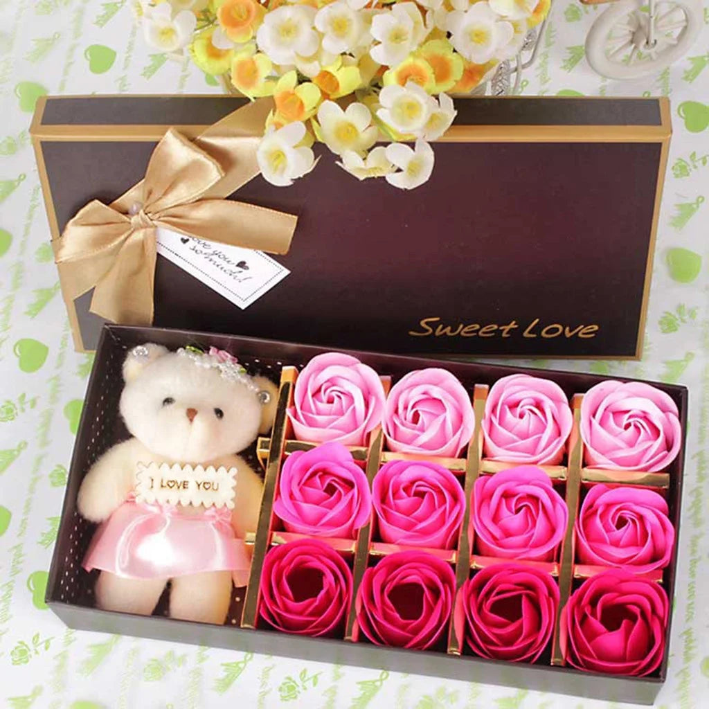 Valentines Day Gifts  2024 Valentine'S Day Bear Gift Box Gift Rose Gift Small Gift 12 Soap Flower