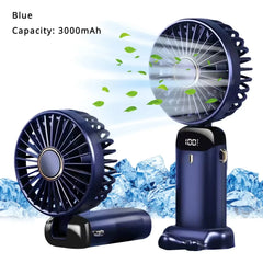 Ventilador portátil de 5000 mAh, recargable, plegable a 90°, 5 velocidades, miniaire acondicionado, pequeño ventilador, enfriador de aire con pantalla digital LED