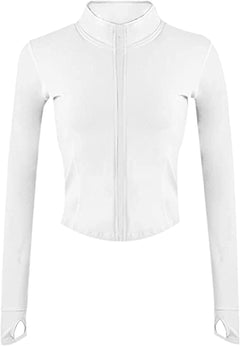 Chaqueta deportiva corta con cremallera para correr, hacer ejercicio y para mujer con orificios para los pulgares