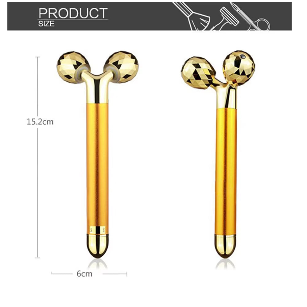 24K Golden Pulse Facial Face Massager 3D Roller Electric Sonic Energy & T Shape Arm Eye Nose Head Massager Face Lift Skin Care