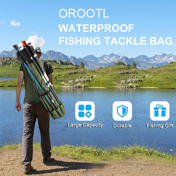 Fishing Rod Bag Durable Canvas Fishing Pole Bag Fishing Rod and Reel Organizer Bag Fishing Tackle Backpack with Rod Holder Fishing Pole Case for Men Fishing Gifts