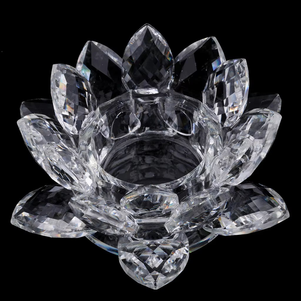 Crystal Lotus Flower Candle Holder Tealight Candlestick Valentines Day Art Decor