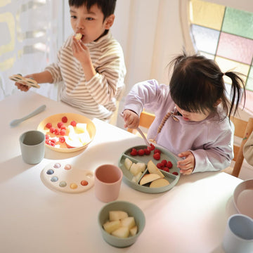 Silicone Baby Feeding Spoons | 2 Pack (Cambridge Blue/Shifting Sand)