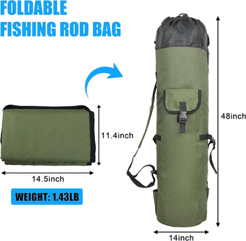 Fishing Rod Bag Durable Canvas Fishing Pole Bag Fishing Rod and Reel Organizer Bag Fishing Tackle Backpack with Rod Holder Fishing Pole Case for Men Fishing Gifts