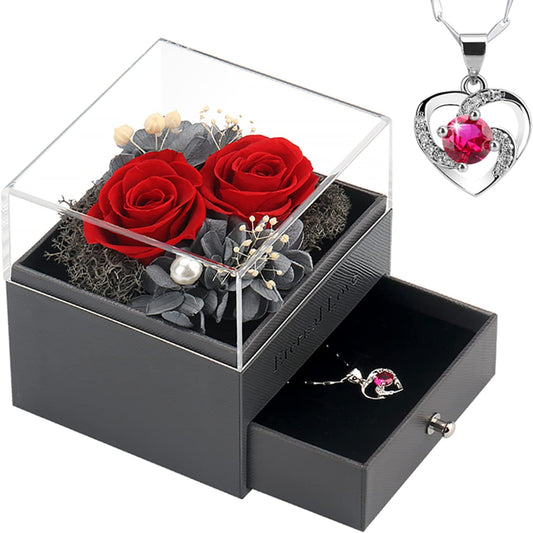 Preserved Rose,Birthday Gifts for Women Mom Girlfriend,Gifts for Mom Grandma Wife Daughter Sister,Jewelry Boxes with Necklace